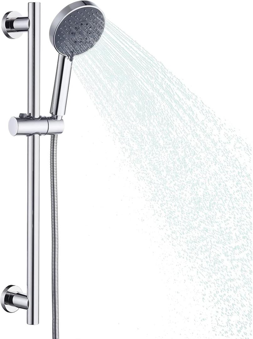 KES Handheld Shower Head with Adjustable Shower Slide Bar 5 Function Extra Long Hose Polished Finish, F204-PS-C1, Bushed Gray 