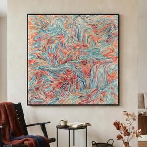 Extra Large Framed Colorful Abstract Wall Art for Living Room, Oversized Square Modern Canvas Prints Paintings, Minimalist Multicolor Big Pictures for Bedroom Dining Hallway Office Wall Decor 40x40 In
