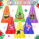 Hawaii Ring Toss Game Set, Luau Party Tossing Game with 6 Plastic Cones, 18 Colorful Rings, Beach Lawn Games for Kids Adults, Hawaiian Tiki Party Supplies Indoor Outdoor Family Activities (Hawaii)