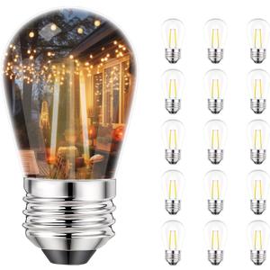 Svater 2W S14 String Light Replacement LED Bulbs 15 Pack, E26 Medium Base
Shatterproof Plastic Dimmable Bulbs for Outdoor Patio Decor, 2700K Warm White, 2 Watt to Replace 20 Watts Incandescent Bulb
