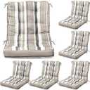 Hoteam 6 Set Patio Chair Cushions Outdoor High Chair Cushion 20 x 40 Inch Waterproof Patio Seat Rocking Indoor Thickened Pad(Striped Style,Beige)