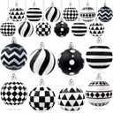 24 Pieces Christmas Polka Dot Ornaments Black and White Winter Balls Farmhouse Christmas Ball Ornaments Black and White Checkered Ball Ornament for Holidays Party Events Tree Decoration