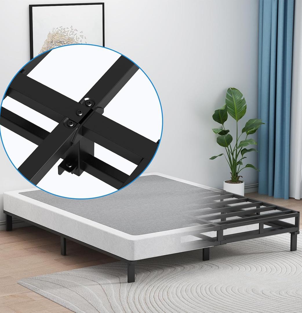 UOMEUR Box Spring for Queen Bed,5 Inch Low Profile Box Spring Queen for Queen Mattress, 3500lbs Heavy Duty Metal Mattress Foundation Support,Noise-Free, Non-Slip, Easy Assembly, Cleanable Fabric Cover