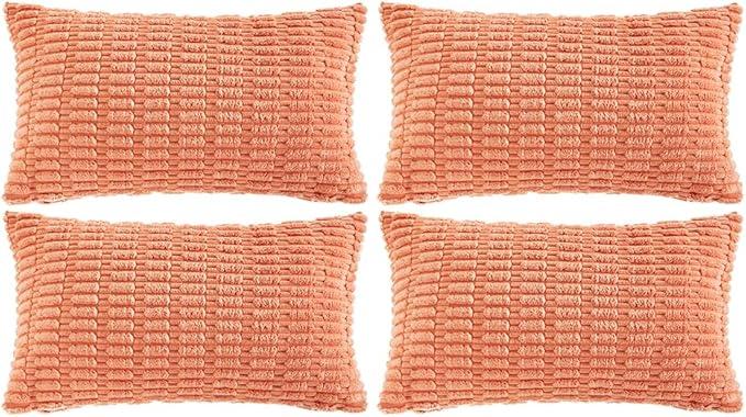 Fancy Homi 4 Packs Boho Black Decorative Throw Pillow Covers 12x24 Inch for Living Room Couch Bed Sofa, Rustic Modern Farmhouse Home Decor, Soft Plush Corduroy Cute Square Cushion Case 30x60 cm
