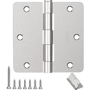 AmzGod Door Hinges Brushed Nickel - 12 Pack 3.5 Inch Rounded Interior Satin Nickel with 1/4" Radius Corners - 3 1/2 Inches Silver Residential Standard Door Hardware