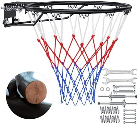 Airjam Basketball Rim, 18" Replacement Wall Mounted Outdoor Basketball Hoop, Heavy Duty Solid Steel, Double Spring Basketball Hoop Rim with All Weather Net for Indoor and Outdoor Hanging