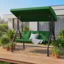 3-Seat Outdoor Porch Swing Glider with Stand, Convertible Patio Swings Bed with Foldable Side Tray & Thicker Cushion for Balcony Garden Deck Poolside - Green