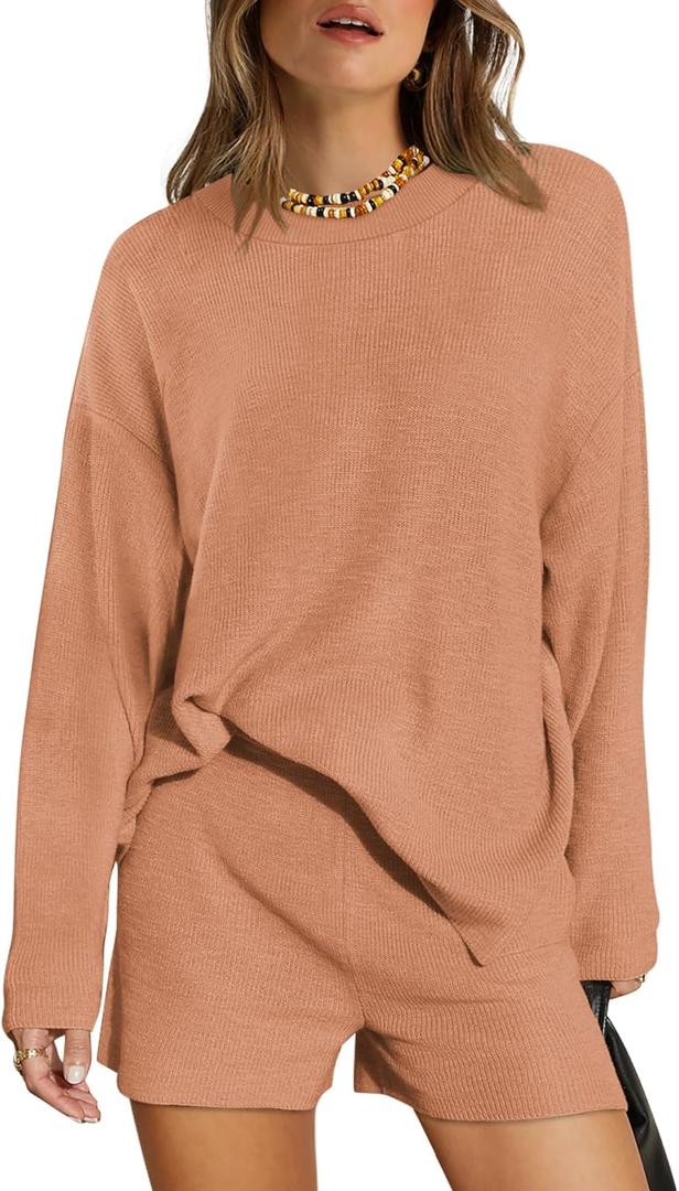 XIEERDUO Womens Sweater Sets 2 Piece Outfits Shorts Athleisure Lounge Wear Fall Fashion 2024