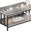 Homeiju Coffee Table for Living Room with Slatted Sides Frame, Modern Farmhouse Living Room Table with 2-Tier Storage Shelf for Home Office, Apartment, Grey Wash, 39 inch