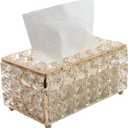 Geesatis Tissue Box Cover, Rectangle Tissue Box Holder, Rectangular Napkin Facial Tissues Holder for Bathroom Toilet Bedroom Living Room Table Desk Office Dresser, 1 Pcs Gold 8''x4.5''x3.5''