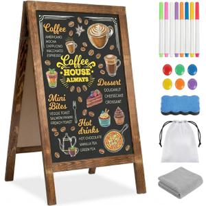 Double-Sided A-Frame Chalkboard Sign 40x20, Magnetic Sidewalk Sign with Solid Pine Wood Frame, Large Chalkboard Easel Menu Board for Restaurants, Cafes, Weddings & Outdoor Display with Accessories