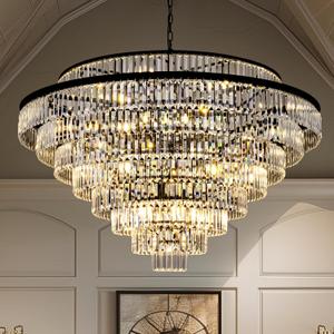 Wellmet Large Crystal Chandelier, 48 Black Farmhouse Chandelier, 9 Tier Luxury Crystal Pendant Light, for Living Room, Entryway, Dining Room, Hallway, Restaurant