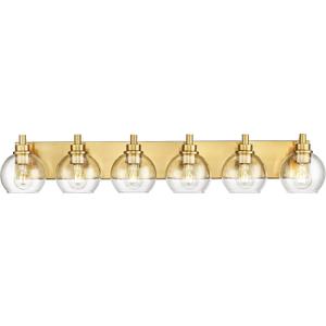Bathroom Light Fixtures, 6 Light Brushed Gold Vanity Light, 38 Inch Modern Wall Sconces with Globe Clear Glass Shade, Vanity Lighting Fixtures Over Mirror, VL195-BG-6