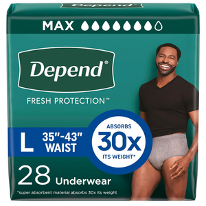 Depend Fresh Protection Adult Diapers, Incontinence Underwear for Men, Disposable, Maximum, Large, Grey, 28 Count