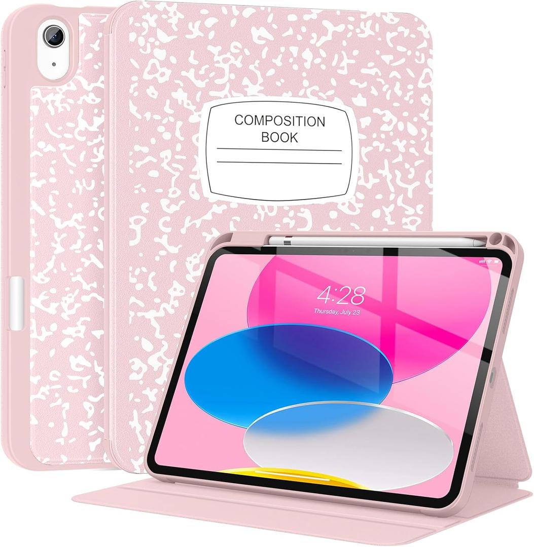 Supveco Case for iPad (A16) 11th Generation 11 inch (2025),iPad 10th Generation 10.9 inch (2022) with Pencil Holder-[Auto Wake/Sleep],Premium Folio Stand Case with Soft TPU Back Cover-Pink