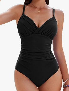 Women's One Piece Ruched Swimsuit 2025 Tummy Control Bathing Suits Sexy V Neck Swimwear