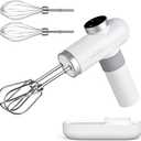 Kitchen in the box Cordless Rechargeable Hand Mixer for Kitchen, Portable Handheld Electric Mixer with Beaters, Whisks, 6-Speed Digital Display, Charging Base and USB-C Charge Cable (Pearl White)