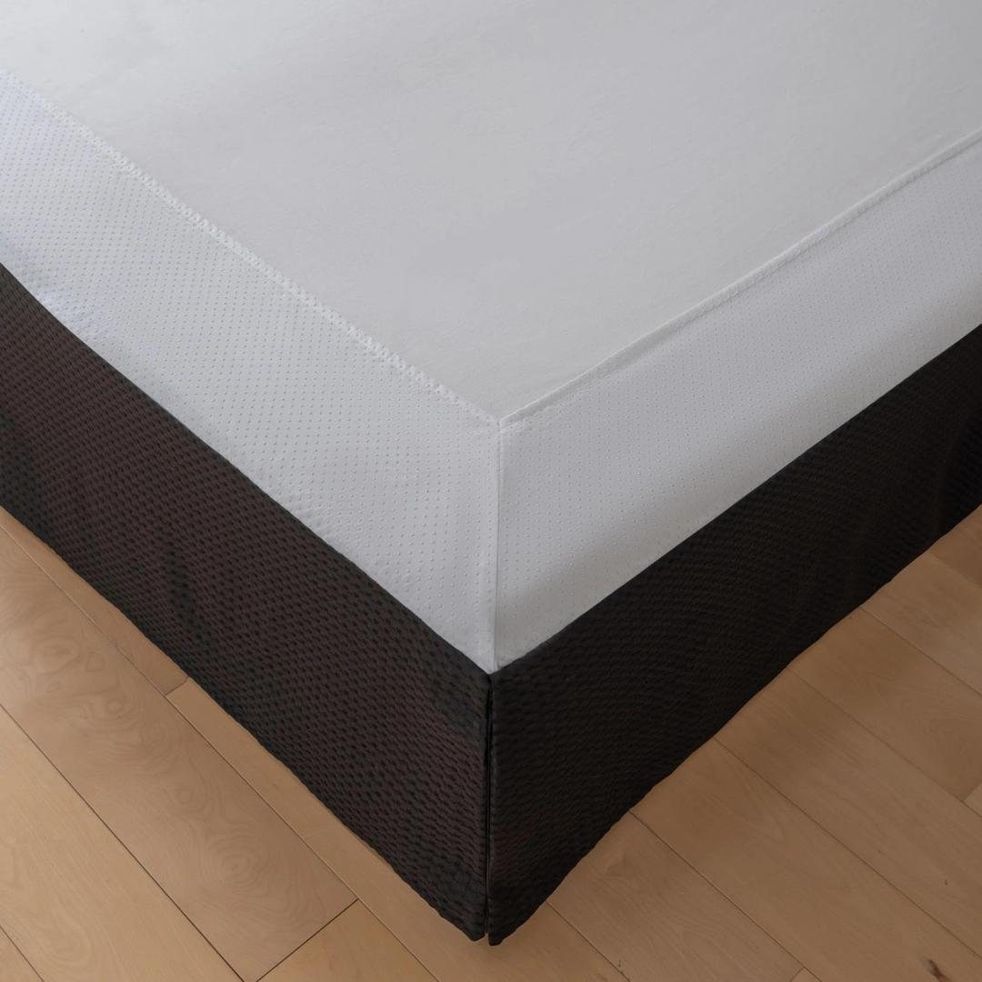 Full Bed Skirt, Wrap Around Bed Skirt with Pleated Corner, 18 Inch Drop Pleated Waffle Weave Bedskirts, Anti-Slip, Microfiber, Black, 18'' Full