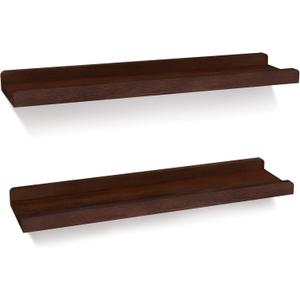 Love-KANKEI Floating Shelves Wall Mounted Set of 2, 24 Inch Wood Storage Wall Shelves for Bedroom Living Room Bathroom Kitchen Office and More Dark Walnut