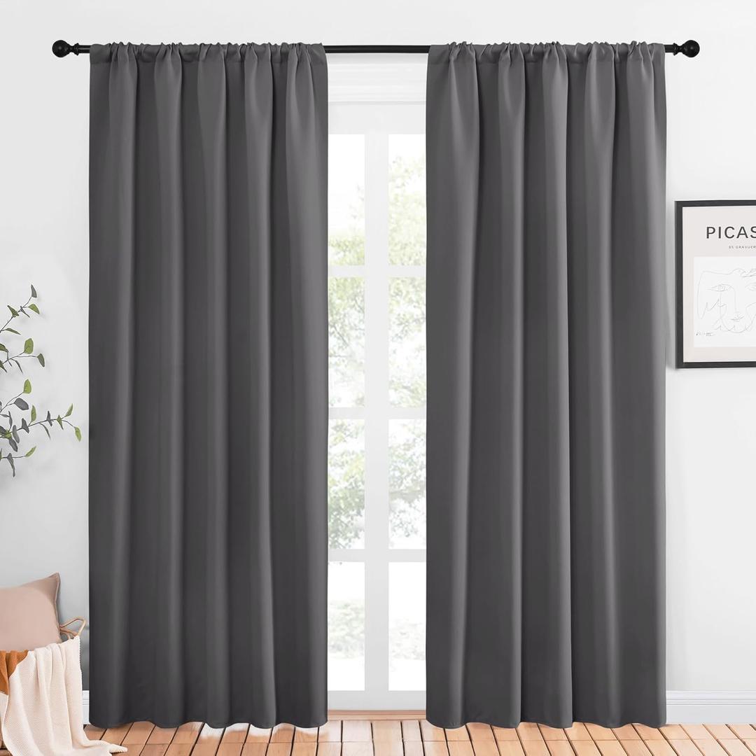 NICETOWN Blackout Curtain Panels for Living Room, Grey, 2 Panels, W52 inches x L84 inches, Energy Efficient & Noise Reducing Thermal Insulated Rod Pocket Blackout Drapes/Draperies for Window