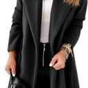 Womens Classic Coat Lapel Collar Open Front Belted Long Jacket (Large, Black)