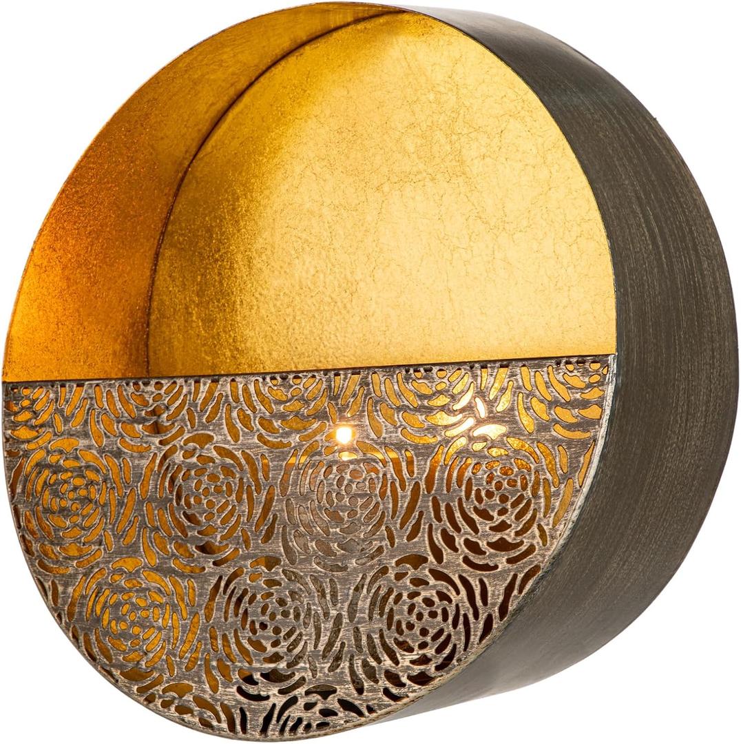 Luxury Metal Wall Candle Sconces  Large Handcrafted Wall-Mounted Tealight Candle Holders with Gold Leaf Interior  Modern & Rustic Home Dcor for Living Room, Hallway  11.8" Bronze Single Piece (Bronze - Cut Outs)