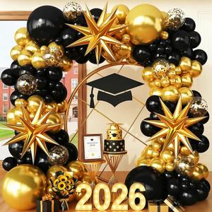 Black and Gold Balloon Garland Arch Kit for 2026 Graduation Birthday Party Retirement Bachelorette Party Prom Anniversary Decorations