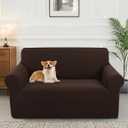 Stretch Couch Cover Washable Sofa Slipcover Furniture Protector with Non Skid Foam and Elastic Bottom for Kids, Dog(Loveseat/Chocolate)