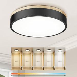 Ken & Ricky Flush Mount Ceiling Light, Dimmable Led Close to Ceiling Light Fixtures for Kitchen Bathroom Bedroom Hallway 5cct (Light Wood, 12 Inch)