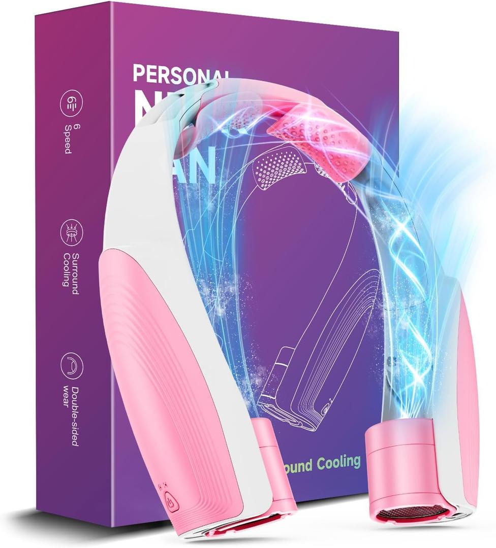 AI Portable Neck Fan with 6 Powerful Speeds, 8000mAh Battery Operated USB-C Rechargeable Fan, Hands-Free 360 Cooling Personal Fan Neck for Women Mother Office Concerts Travel Beach(Pink)