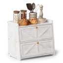 Trironsun Vintage Double Layer Bread Box for Kitchen Counter Bamboo Bread Storage Container Large Capacity Bread Storage Bin (Antique White)