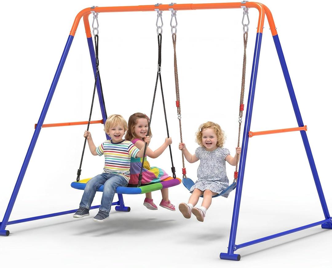 2 in 1Swing Set for Backyard, Platform & Belt Swing, 440lbs