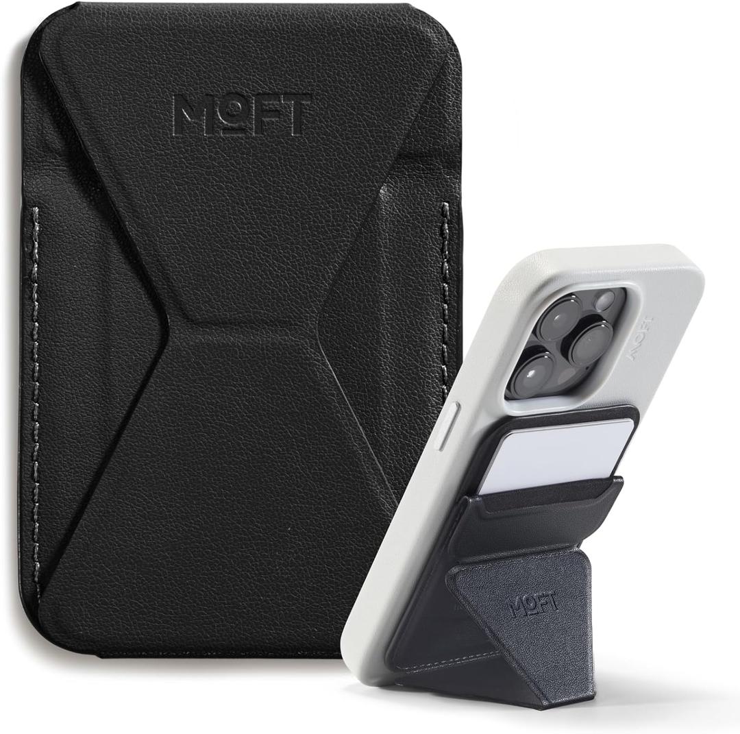 MOFT Magnetic Wallet Stand Compatible with iPhone 16/15/14/13/12 Series, Angle Adjustment & Magsafe Compatible MOVAS Phone Stand,Jet Black