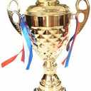 Large Metal Gold Trophy Cup for Competitions, Gold-Tone Plated Award Winning Trophy Cup, Golden Winner Award Trophies Cup for Sports Championships, Tournaments, Recognition, Achievement, Party Favors
