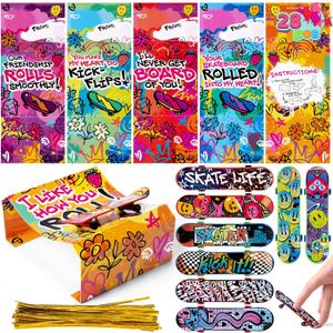 JOYIN 28 Pcs Valentines Day Finger Skateboards with Cards for Kids, Valentine Party Favor, Greeting Cards, Classroom Exchange Prizes, Holiday Reward Gifts, Finger Skateboard Toys