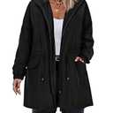 CARCOS Plus Size Women's Rain Jacket Black Waterproof Hooded Trench Raincoat Lightweight Long Windbreaker Travel Jackets with Pockets and Storage Bag 4XL 24W 26W