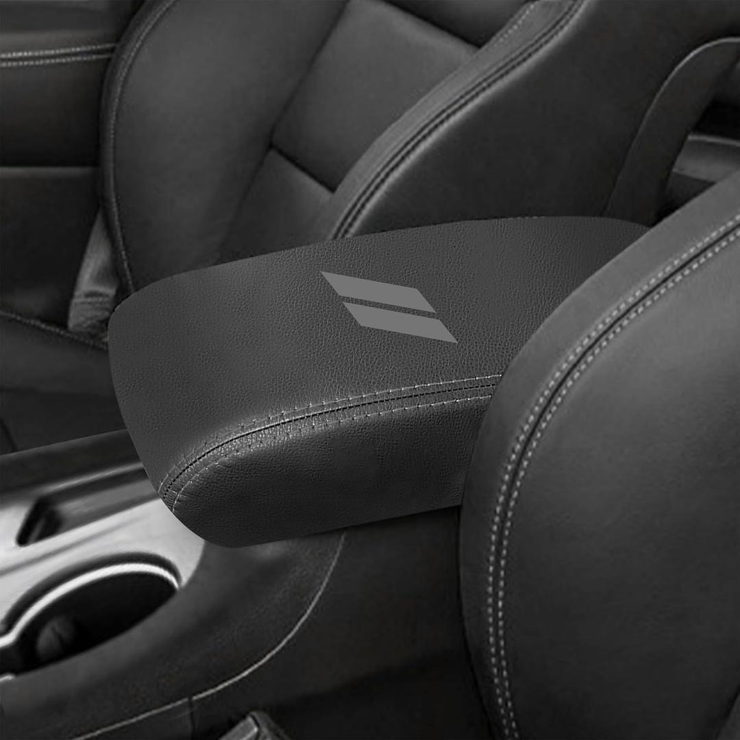 YOSRTER for Dodge Durango Accessories 2021 2022 2023 2024 2025 2026 Center Console Armrest Cover Interior Box Anti-Scratch Leather Central Armrest Decoration (Gray Stitches)
