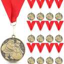 12 Pcs/24 Pcs Christmas Santa Medals 2 Inch Gold Christmas Snowman Trophy Awards with Red Neck Ribbons for Xmas Trophy Gift Holiday Party Ornaments Decor Prizes