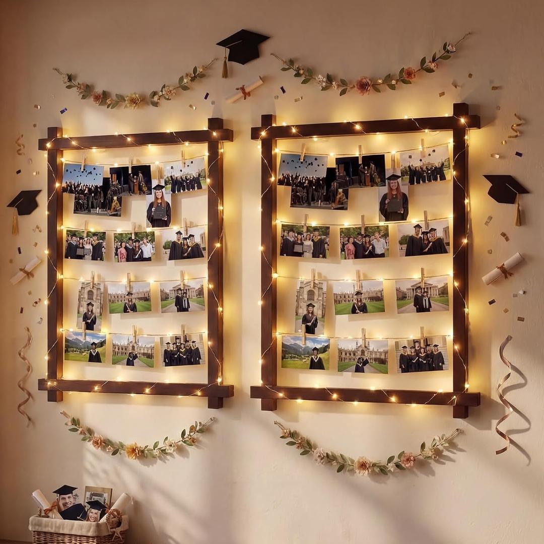 Cinnvoice 2 Set Graduation Photo Display Board with Lights 31'' x 23'' Freestanding Photo Display Board with Clips 2026 Grad Centerpiece Decor for Graduation Party Hanging Postcards Greeting Card