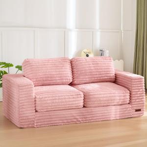 MAXYOYO Bean Bag Chair, Two-seat Bean Bag Sofa with Pillows and Armrests for Adults, Upholstered Loveseat Floor Sofa Couch Fluffy Chair Bean Bag Couch for Bedroom Living Room, Pink