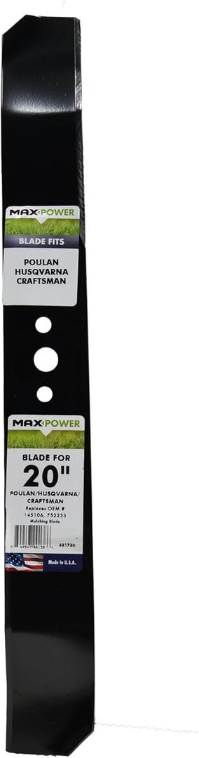 Maxpower 331730B Mulching Blade for 20 Inch Cut Poulan/Husqvarna/Craftsman Replaces 145106, 752233 and PP22055