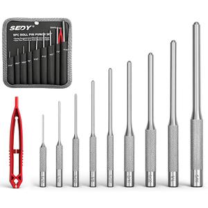 9-Piece Roll Pin Punch Set - Fast Pin Removal - Durable Steel & Construction - For Automotive, Firearm Maintenance, Watch, Jewelry & Craft Repair - Knurled Grip - Versatile Sizes