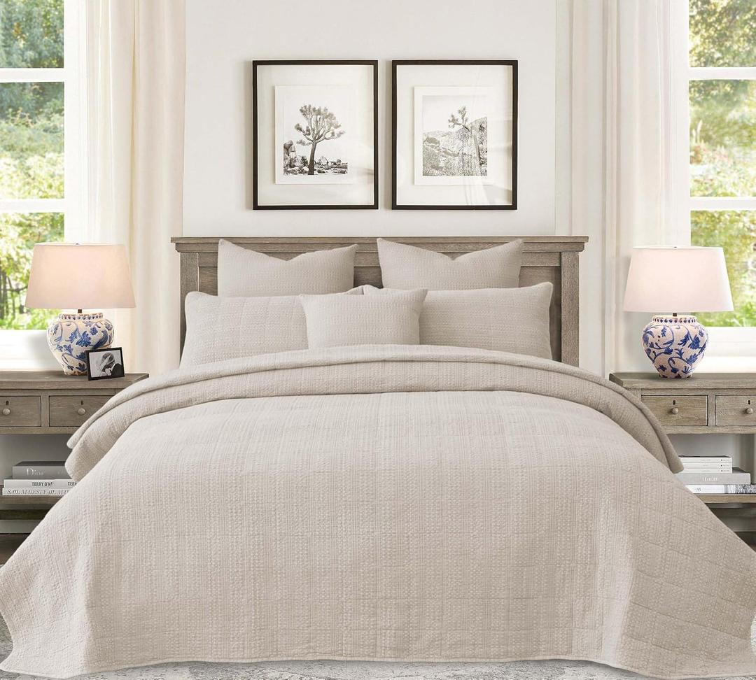 90x92 Queen Size Quilt Set with Pillow Shams Quilted Bedding Cover Ultra Soft Bedspread 3 Pieces Lightweight Soft Blanket for Home Decor, Khaki