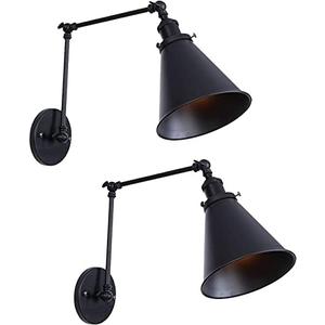 Black Industrial Wall Sconces Wall Mounted Light Swing Arm Angle Adjustable Wall Sconce Farmhouse Style Wall Lamp Harwire Set of Two (Harwire 2 Pack)