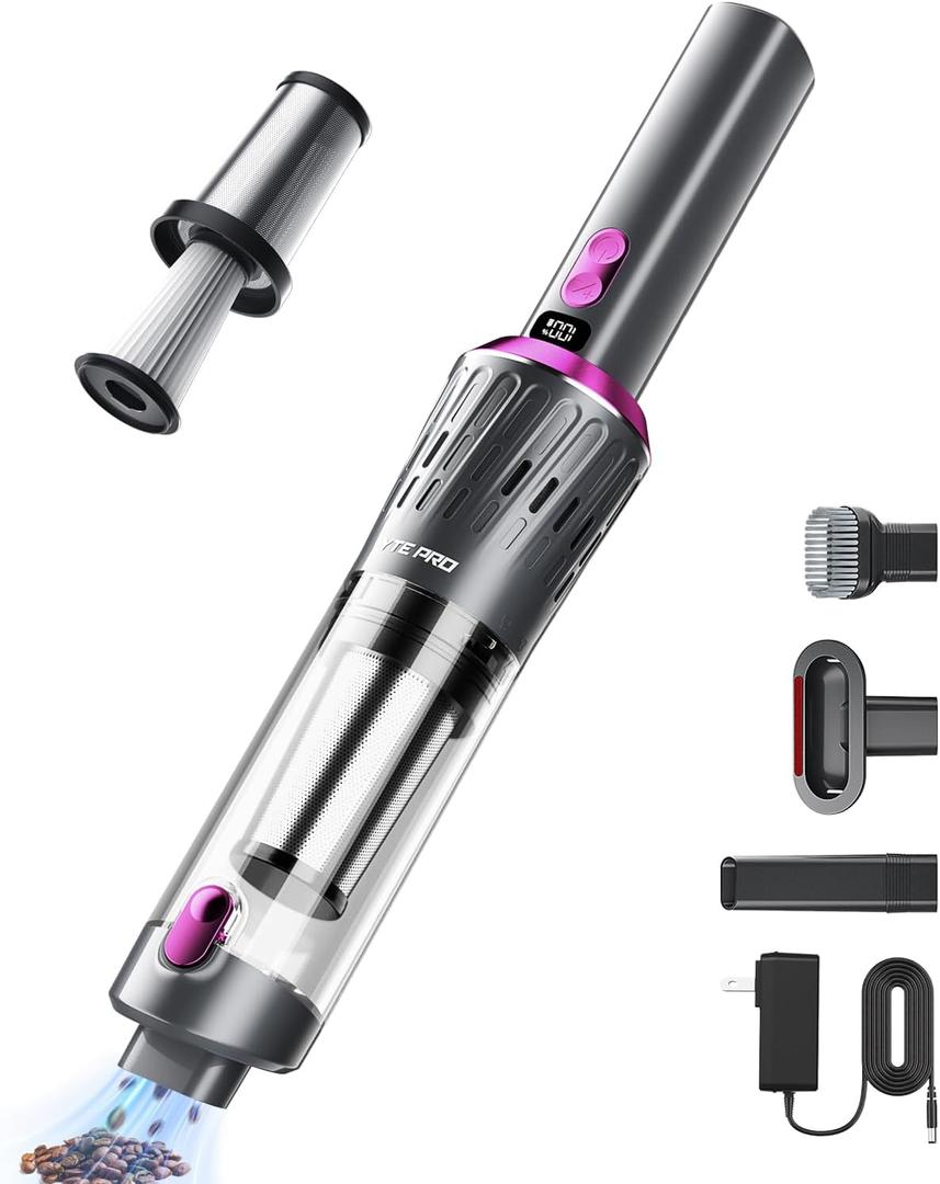 Handheld Vacuum Cordless 25000Pa Car Vacuum 3-in-1 Handheld Vacuum, Includes Smart Display and Charging Base Hand Vac Cordless Rechargeable One-Touch Empty for Home/Pet/Car (Violet)