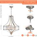 Brushed Nickel Chandeliers for Dining Room, Rustic Farmhouse Crystal Chandelier with Round Metal Shade, Modern 6-Light Large Light Fixture for Hallway, Bedroom, Foyer, 27.5"L x 21.6"W x 21.6"H