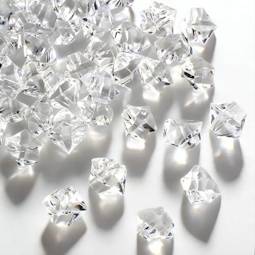 Gikboup 160 Pcs Fake Ice Cubes for Vase Filler, Fake Diamonds 22 * 18mm Acrylic Rocks for Vases, Plastic Gems, Artificial Crushed Ice Props for Sensory Bin Filler, Table Confetti, Faux Centerpieces