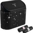 Car Trash Can with Lid & Rhinestones Design,Push-on Car Trash Bin for Storing Trashes Items & Cars Decor Includes 30PCS Trashes Bag,Shiny Cars Garbage Can with Back Clip for Side Door (Black Diamond)