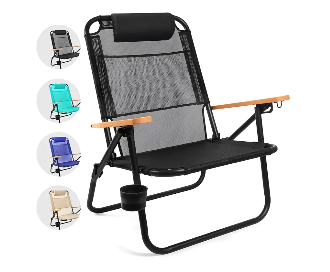 Water Buffalo Bondi Beach Chair – Backpack Beach Chair for Adults with Reclining Positions, Cup Holder & High Back Support