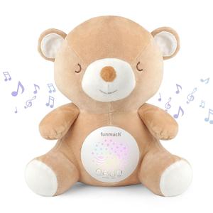 Teddy Bear Baby Soother - Sleep Soothing White Noise, Portable Night Light Projector and Melodies, Toddler Crib Lullaby Machine Sleeping Aid for Newborns and Up, Babies Stuffed Animal Plush Toy